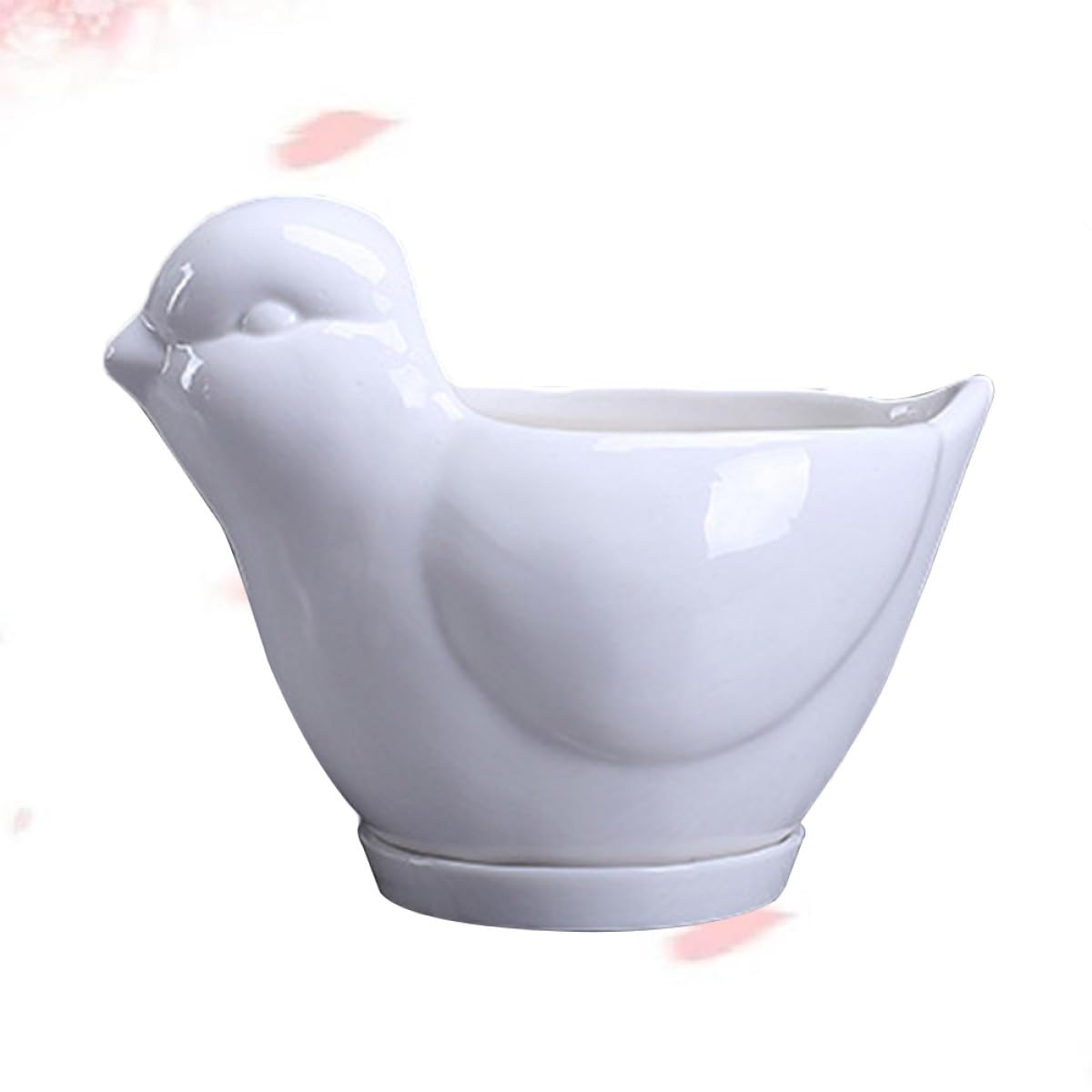 GLEAVI Ceramic Succulent Plant Pot Bird Shape with Tray Small White Flower Pot Indoor Desktop Planter for Home Office Garden Decoration