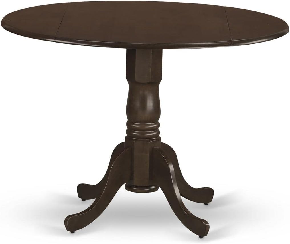 East West Furniture DLVA3-ESP-C 3 Piece Kitchen Table & Chairs Set Contains a Round Dining Room Table with Dropleaf and 2 Linen Fabric Upholstered Chairs, 42x42 Inch, Espresso