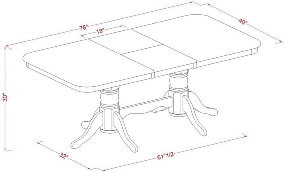 East West Furniture NADO5-WHI-W 5 Piece Kitchen Table Set for 4 Includes a Rectangle Dining Room Table with Butterfly Leaf and 4 Dining Chairs, 40x78 Inch, Buttermilk & Cherry