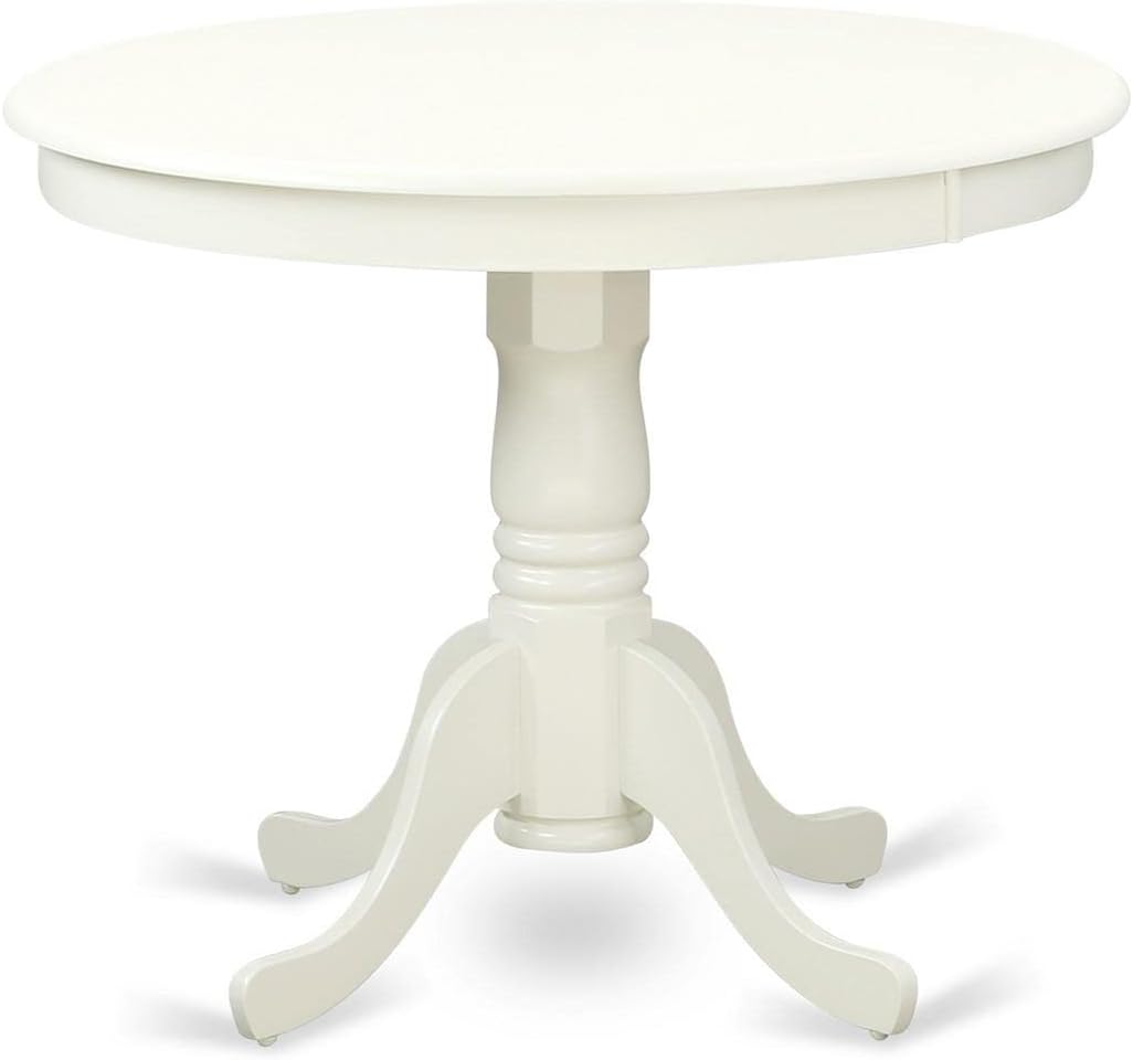 East West Furniture ANLA3-LWH-06 3 Piece Kitchen Table Set for Small Spaces Contains a Round Dining Table with Pedestal and 2 Shitake Linen Fabric Upholstered Chairs, 36x36 Inch, Linen White