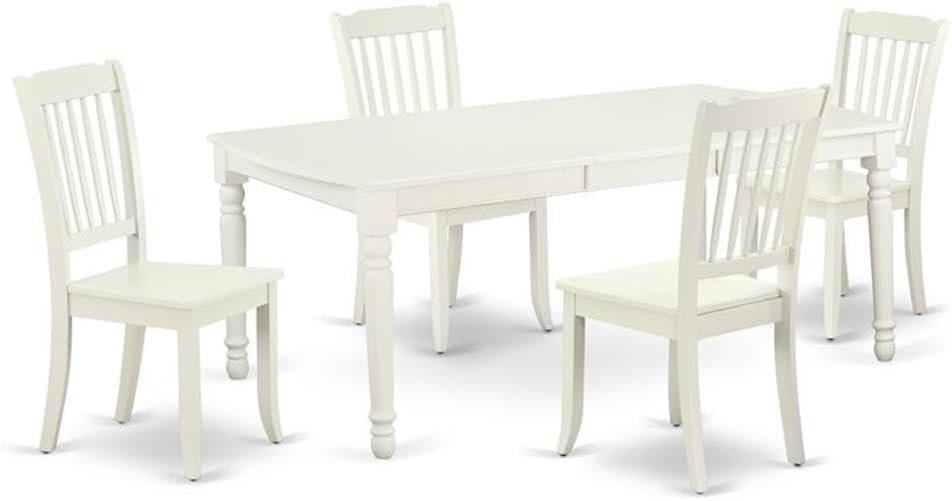 East West Furniture DODA5-LWH-W 5 Piece Dinette Set for 4 Includes a Rectangle Dining Table with Butterfly Leaf and 4 Dining Room Chairs, 42x78 Inch, Linen White