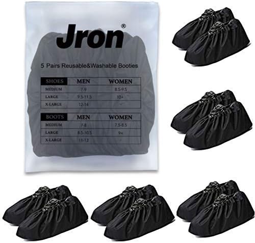 Jron 5 Pairs Premium Reusable Washable Shoe Cover Boot Covers for Contractors (5 Pairs | US 7-9 For Shoes/US 7-8 For Boots, Black)