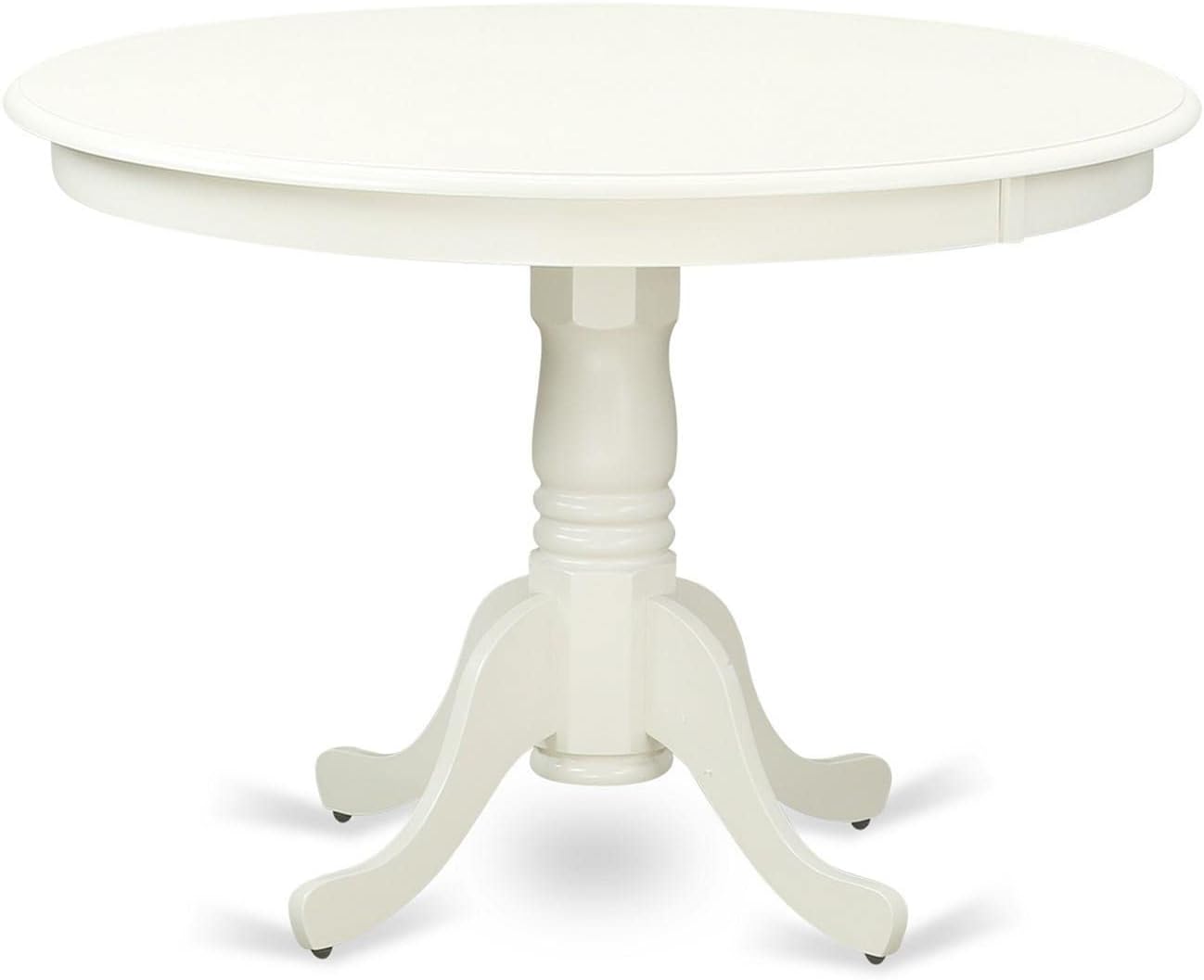 East West Furniture HLAD3-LWH-LC 3 Piece Dining Table Set for Small Spaces Contains a Round Dining Room Table with Pedestal and 2 Faux Leather Upholstered Chairs, 42x42 Inch, Linen White