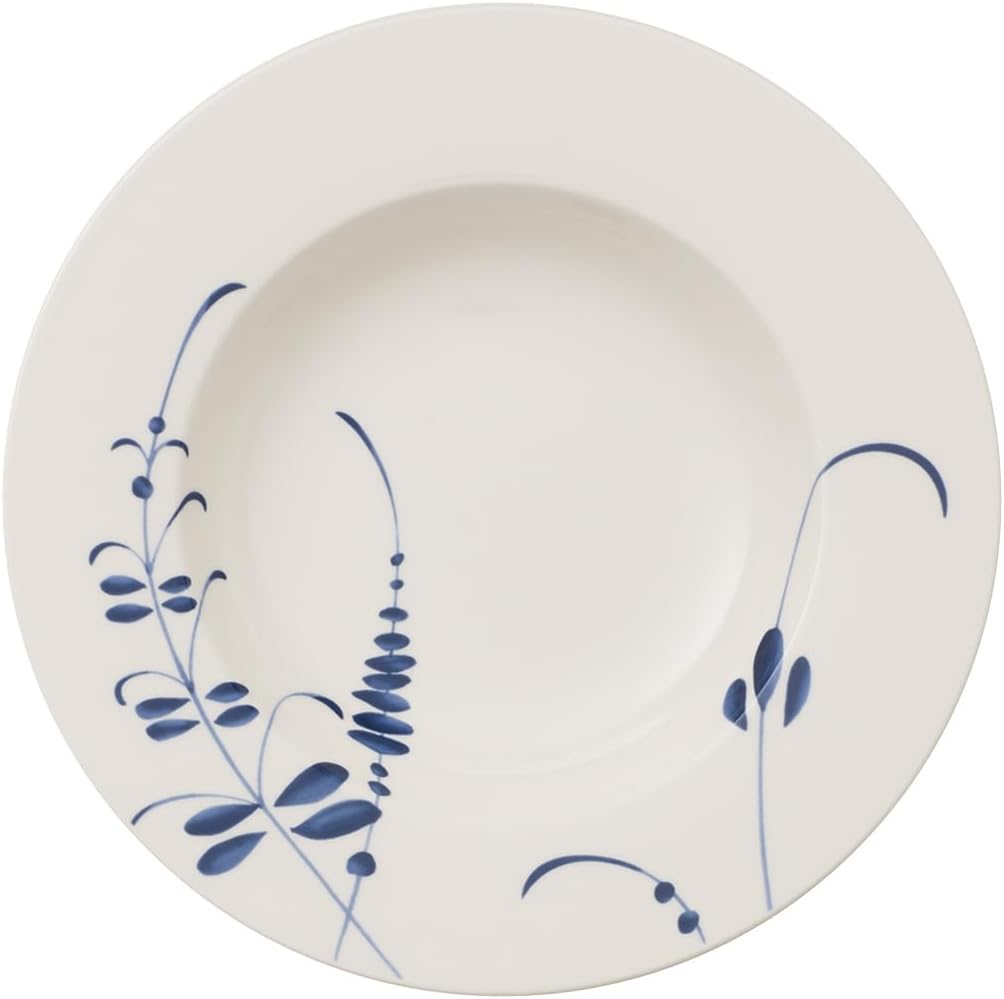 Villeroy & Boch Old Luxembourg Brindille Rim Soup, 9.5 in, Premium Porcelain, White/Blue