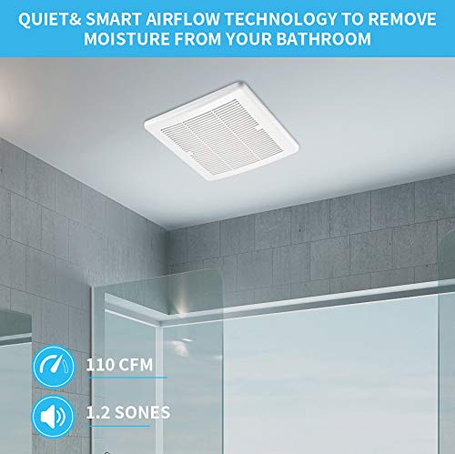 Tech Drive Super Quiet 110 Cfm, 1.2 Sone Bathroom Ventilation And Exhaust Fan With Humidity Sensor, No Attic Access Needed Insta