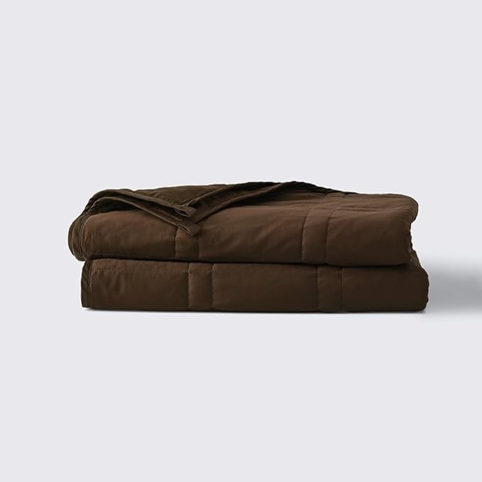 Baloo Weighted Blanket for Adults 12 lb Throw (Cocoa, 42"x72") | Cool & 100% Cotton | Machine Washable & Dryer Safe | Glass Microbead Fill