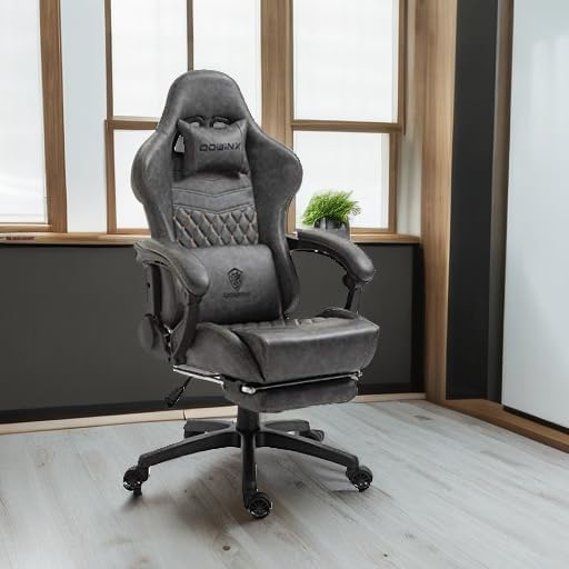 Dowinx Gaming Chair Big and Tall, Ergonomic PC Gaming Chair with Footrest & Massage, Racing Style Reclining Computer Chair for Adults, 400LBS Capacity - Heavy Duty Gamer Chair, Grey