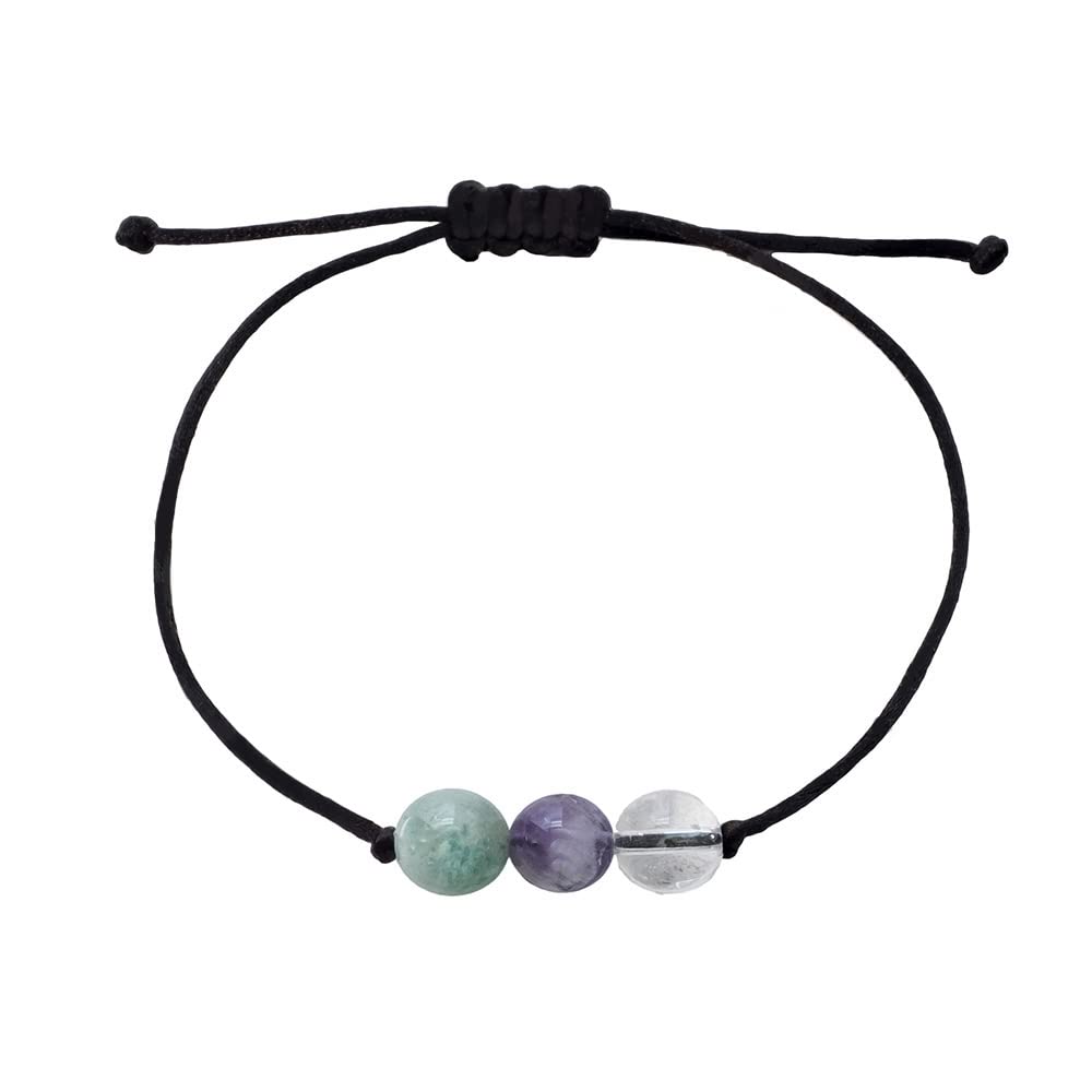 BOHO GARDEN Healing Crystal Bracelet for Emotional Healing - 3 Real Natural Gem Stones - Adjustable, Beaded Bracelets for Men, Women, Teens - 8mm Bead