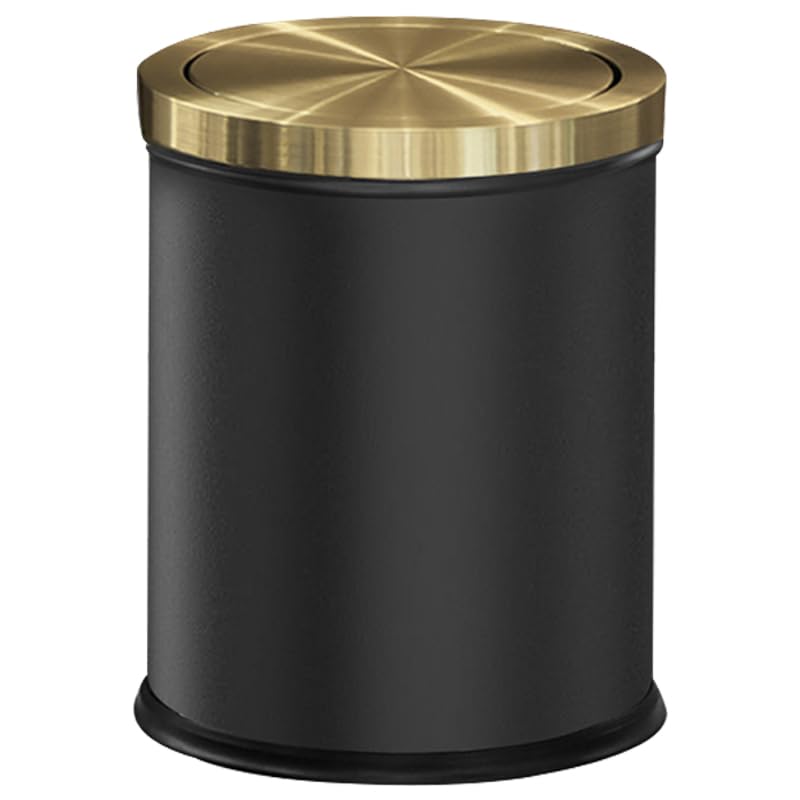 4GAL Bathroom Trash Can with Lid, Small Trash Can with Bronze lid,Black and Gold Waste Basket for Bathroom,Kitchen，Living Room,Hotel,Office (Black)