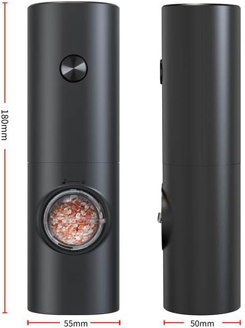 Generic Electric Salt and Pepper Grinder Set - Automatic Salt Pepper Mill Grinder with Adjustable Coarseness- Rechargeable Spice Shakers for Kitchen (Set of 2), Standard Size, Black, KYMQ-14
