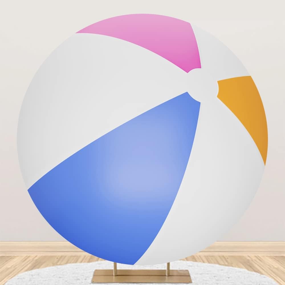 Leyiyi 5x5ft Beach Ball Round Backdrop Cover Polyester Swimming Pool Ball Backdrop for Pool Party Summer Beach Ball Decoration Newborn Kids Birthday Party Cake Table Banner Photo Booth Props