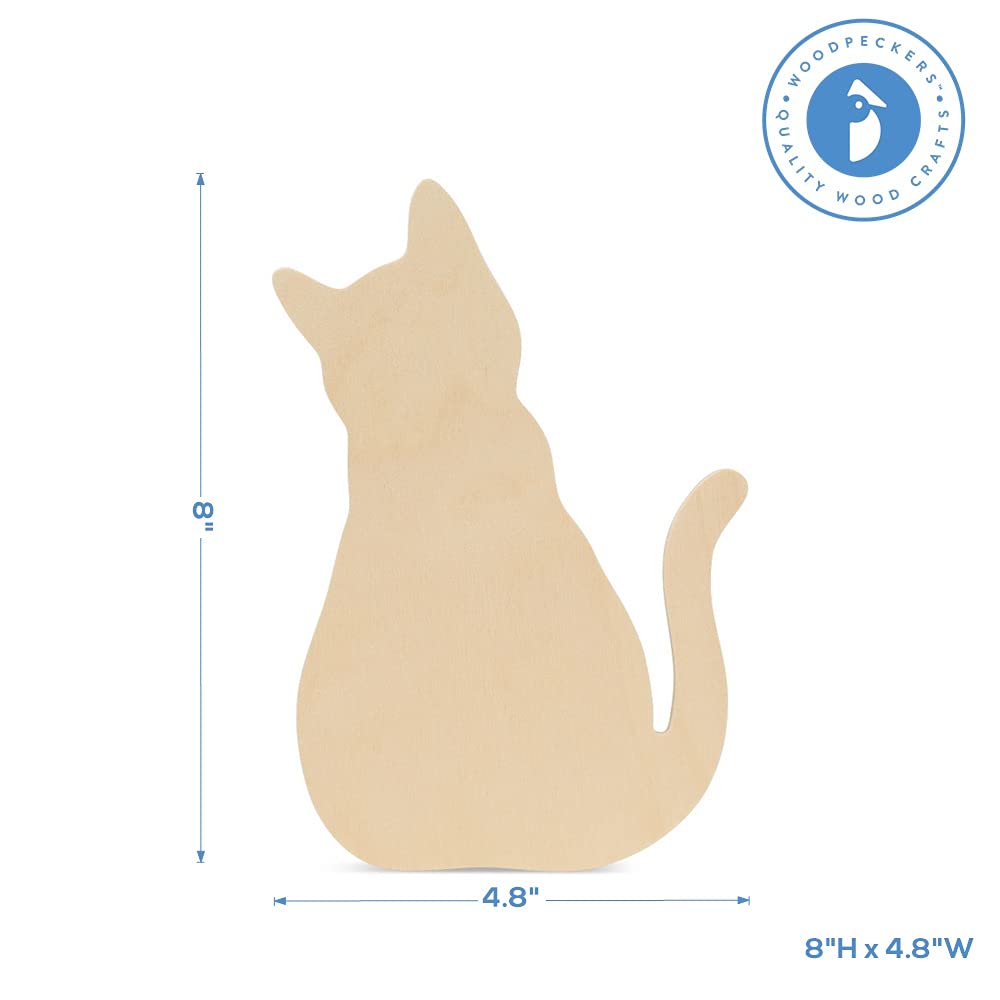 Wood Cat Cutout 8 x 4-4/5 Inch, Pack of 3 Unfinished Wooden Cutouts for Crafting, and DIY Cat and Halloween Décor, by Woodpeckers