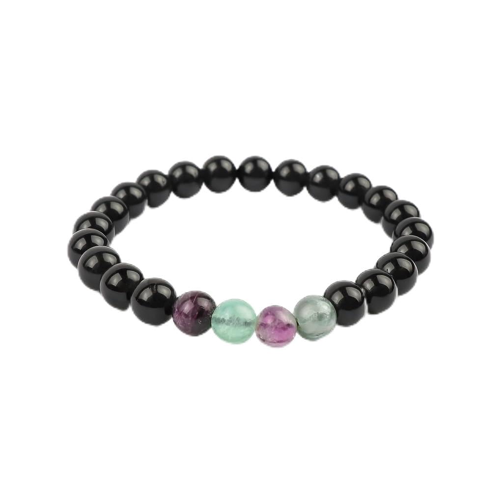 PRECIOUS PEBBLE Obsidian, Tourmaline & Fluorite Bracelets, Natural 8mm Crystal Beads, Handmade Stretch Bracelet for Men & Women – Symbolic Gift Accessory for Balance & Grounded Style
