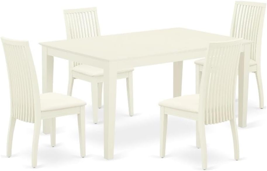 East West Furniture CAIP5-LWH-C 5 Piece Dinette Set for 4 Includes a Rectangle Dining Room Table and 4 Linen Fabric Kitchen Dining Chairs, 36x60 Inch, Linen White