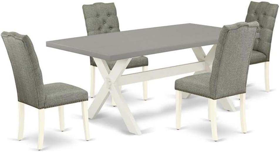 East West Furniture X097EL207-5 5 Piece Dinette Set for 4 Includes a Rectangle Dining Room Table with X-Legs and 4 Gray Linen Fabric Parsons Dining Chairs, 40x72 Inch, Multi-Color
