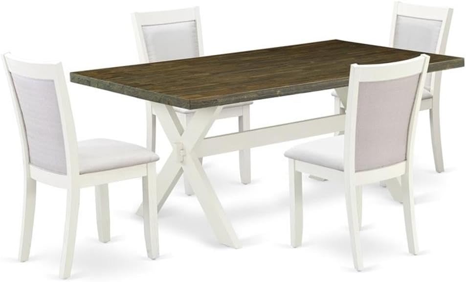 East West Furniture X077MZ001-5 5 Piece Dining Table Set Includes a Rectangle Dining Room Table with X-Legs and 4 Cream Linen Fabric Parsons Chairs, 40x72 Inch, Multi-Color