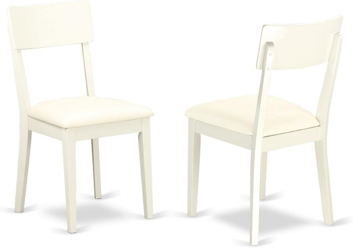 East West Furniture SHAD5-LWH-LC 5 Piece Kitchen Table & Chairs Set Includes a Round Dining Room Table with Pedestal and 4 Faux Leather Dining Room Chairs, 42x42 Inch, Linen White