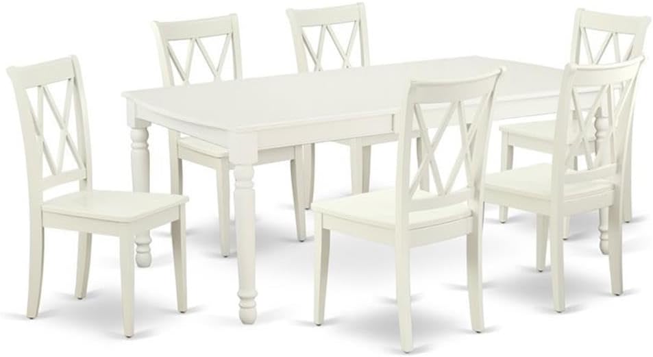 East West Furniture DOCL7-LWH-W 7 Piece Modern Dining Table Set Consist of a Rectangle Wooden Table with Butterfly Leaf and 6 Kitchen Dining Chairs, 42x78 Inch, Linen White