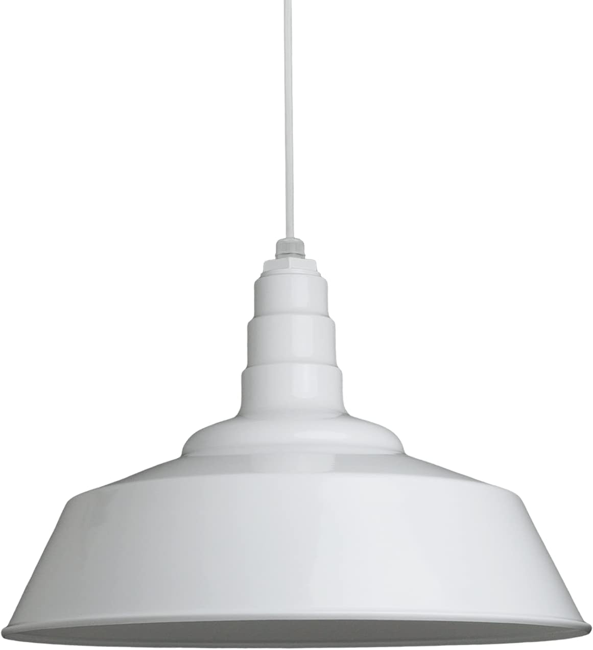 Steel Lighting Co. Manhattan Warehouse Light | Ceiling Mounted Pendant | 20 inch Dome | White Cord | Large Steel Barn Light Made in America | White Exterior/White Interior