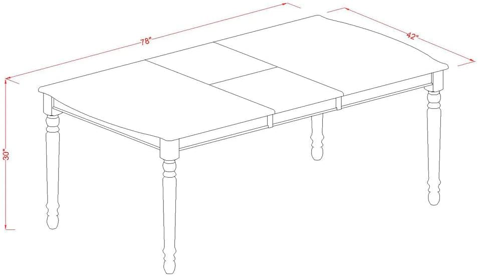 East West Furniture DOT-LWH-T Dover Modern Kitchen Table - a Rectangle Dining Table Top with Butterfly Leaf & Stylish Legs, 42x78 Inch, Linen White