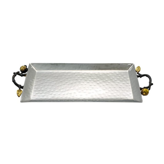 Yair Emanuel Decorative Serving Tray - Hammered Stainless Steel with Gold Accent Decoration (Small - 4.7" X 9.5")