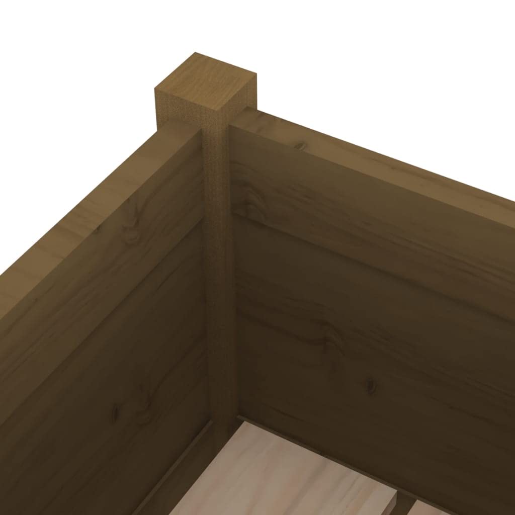 MBDRKVGF Square Garden Planter Box, Large Outdoor Plant Container for Flowers and Herbs, Rustic Solid Pine Wood Flower Bed, Honey Brown Finish, 27.6 x 27.6 x 27.6 Inches
