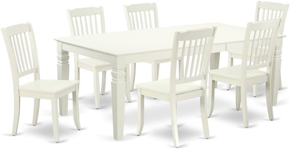 East West Furniture LGDA7-LWH-W 7 Piece Dining Table Set Consist of a Rectangle Dining Room Table with Butterfly Leaf and 6 Wood Seat Chairs, 42x84 Inch, Linen White