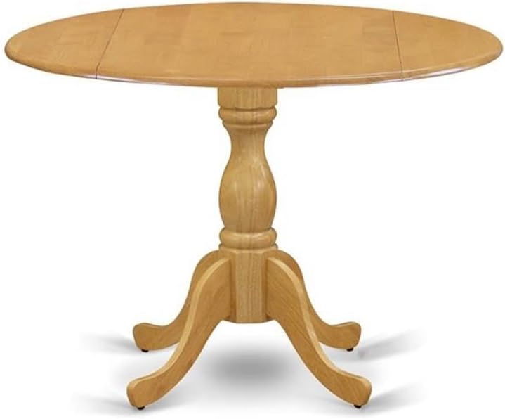 East West Furniture DMAB5-OAK-04 5 Piece Dining Set Includes a Round Dining Room Table with Dropleaf and 4 Light Tan Linen Fabric Upholstered Parson Chairs, 42x42 Inch, Oak