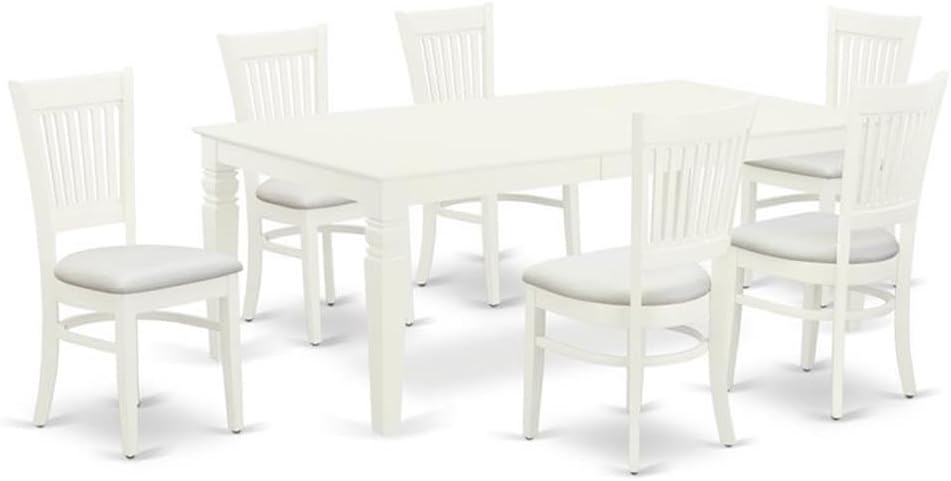 East West Furniture LGVA7-LWH-C 7 Piece Kitchen Table & Chairs Set Consist of a Rectangle Wooden Table with Butterfly Leaf and 6 Linen Fabric Dining Chairs, 42x84 Inch, Linen White