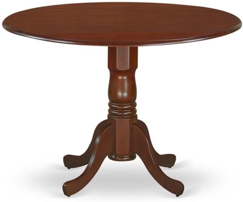 East West Furniture DLIP3-MAH-C 3 Piece Modern Dining Table Set Contains a Round Wooden Table with Dropleaf and 2 Linen Fabric Upholstered Dining Chairs, 42x42 Inch, Mahogany