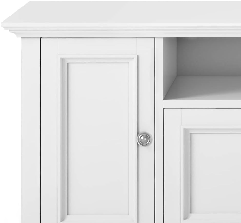 SIMPLIHOME Amherst 72-inch Wide Solid Wood TV Stand in White, Transitional-Style Media Console for Living Room with Cable Management and Adjustable Shelves, Fits 80" TVs