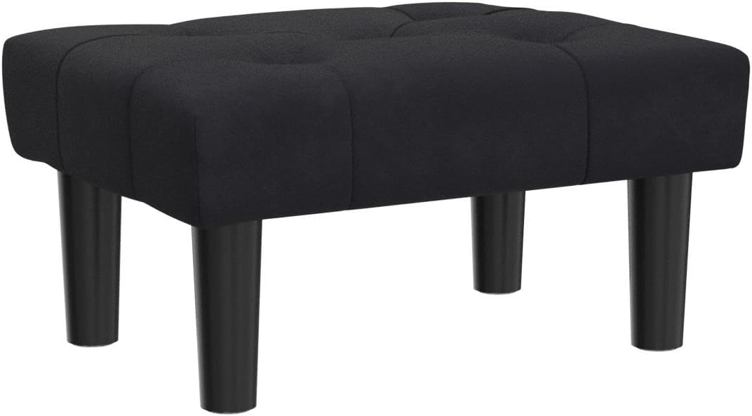 HOUCHICS Small Footstool Ottoman,Velvet Soft Footrest Ottoman with Wood Legs,Sofa Footrest Extra Seating for Living Room Entryway Office(Black 2PACK)