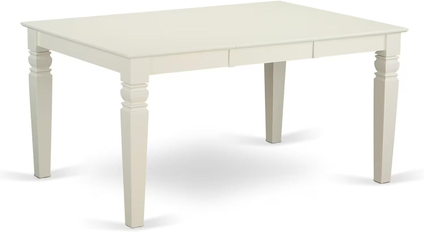 East West Furniture WEAD5-LWH-LC 5 Piece Dining Table Set for 4 Includes a Rectangle Kitchen Table with Butterfly Leaf and 4 Faux Leather Upholstered Chairs, 42x60 Inch, Linen White
