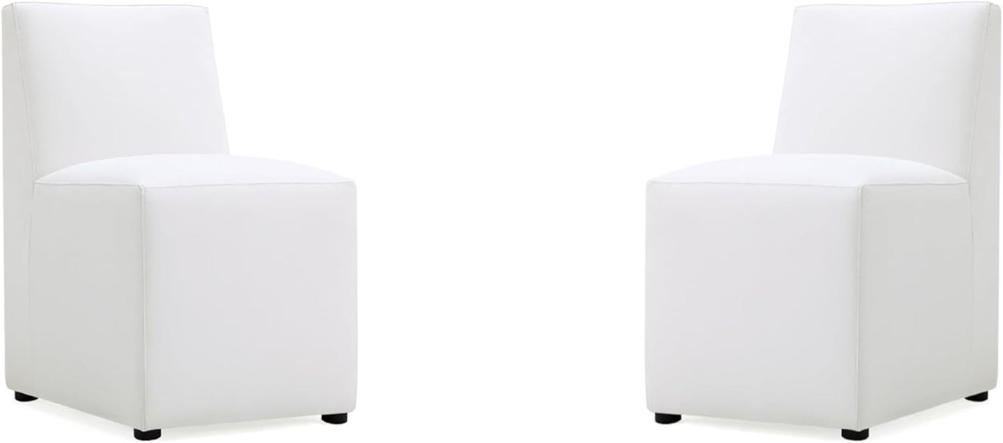 Manhattan Comfort Anna Square Modern Dining Chair with Head to Toe Faux Leather Upholstery and Plastic Foot Padding, Luxury Accent Furniture, Set of 2, Cream