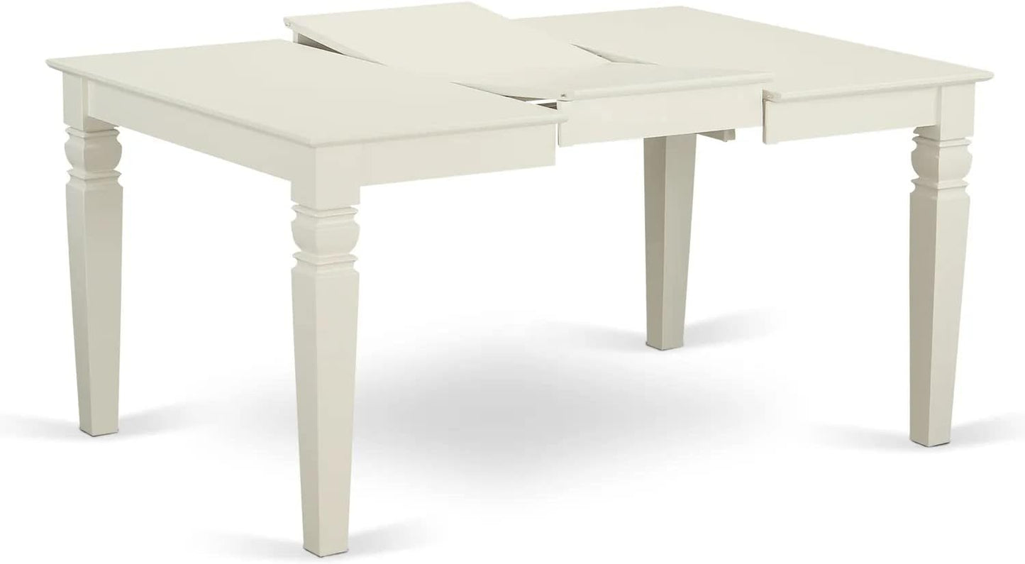 East West Furniture LGDA5-LWH-23 5 Piece Dining Set Contains a Rectangle Kitchen Table with Butterfly Leaf and 4 Polyester Fabric Upholstered Chairs, linen white