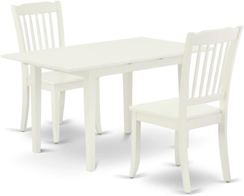 East West Furniture NODA3-LWH-W 3 Piece Kitchen Table Set for Small Spaces Contains a Rectangle Dining Room Table with Butterfly Leaf and 2 Dining Chairs, 32x54 Inch, Linen White