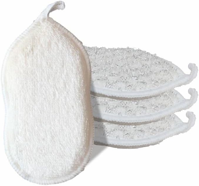 KMAKII Bamboo Fiber Scrub Sponges, Non-Scratch & Durable,6.3 × 3.1 inches, White, 4-Pack