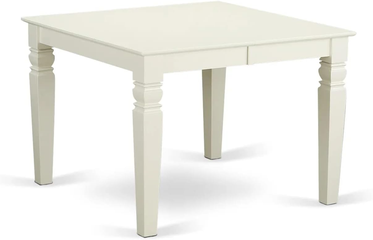 East West Furniture LGDA7-LWH-13 7 Piece Kitchen Set Consists of a Rectangle Dining Table with Butterfly Leaf and 6 Polyester Fabric Padded Chairs, linen white