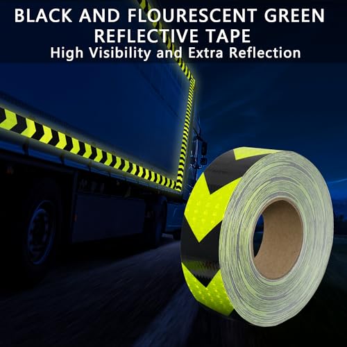 SWRT 2 Inch X 160 FT Reflective Tape Outdoor Waterproof Black & Green Reflective Tape Heavy Duty Strong Adhesive Hazard Caution Safety Warning Tape Reflector Conspicuity Tape for Trailer