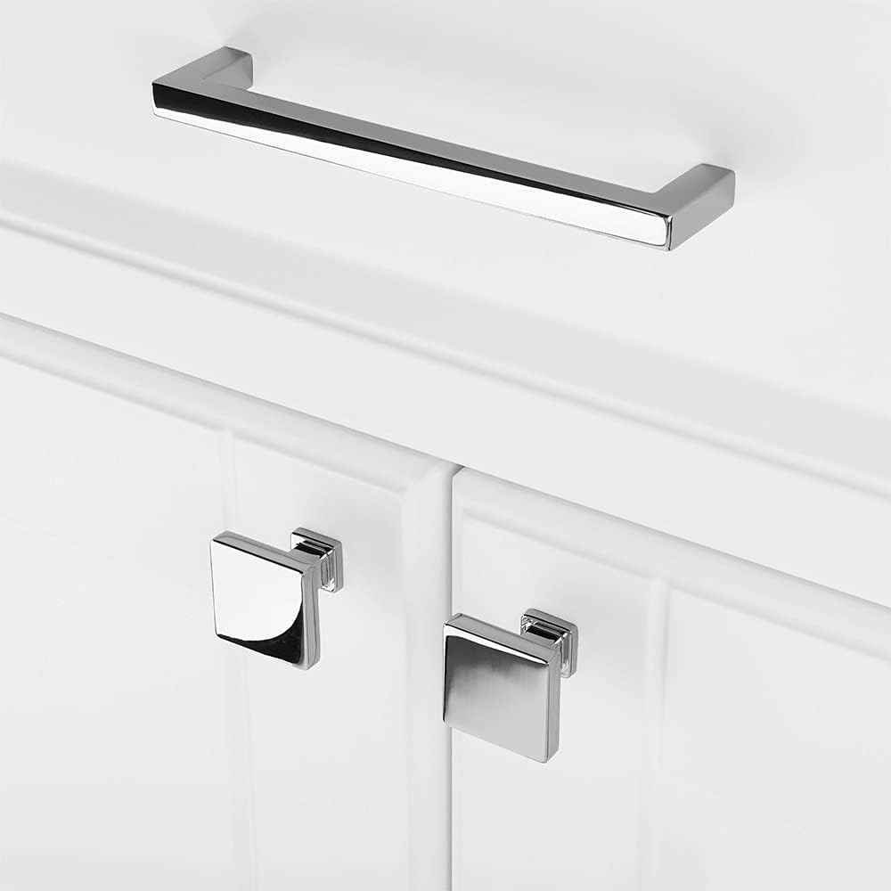 KOOFIZO 20 Pack Polished Chrome Cabinet Knobs Chrome Drawer Knobs K08 Square Single Hole Cabinet Pulls for Cabinets Drawer Dresser Cupboard Bedroom Closet Bathroom Vanity