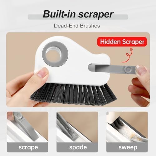 2 in 1 Groove Cleaning Brush Window Track Cleaning Tools, Multifunction Window Track Cleaner with Hard Bristle and Hidden Scraper, Crevice Brush for Sliding Door Track Window Seal Sill