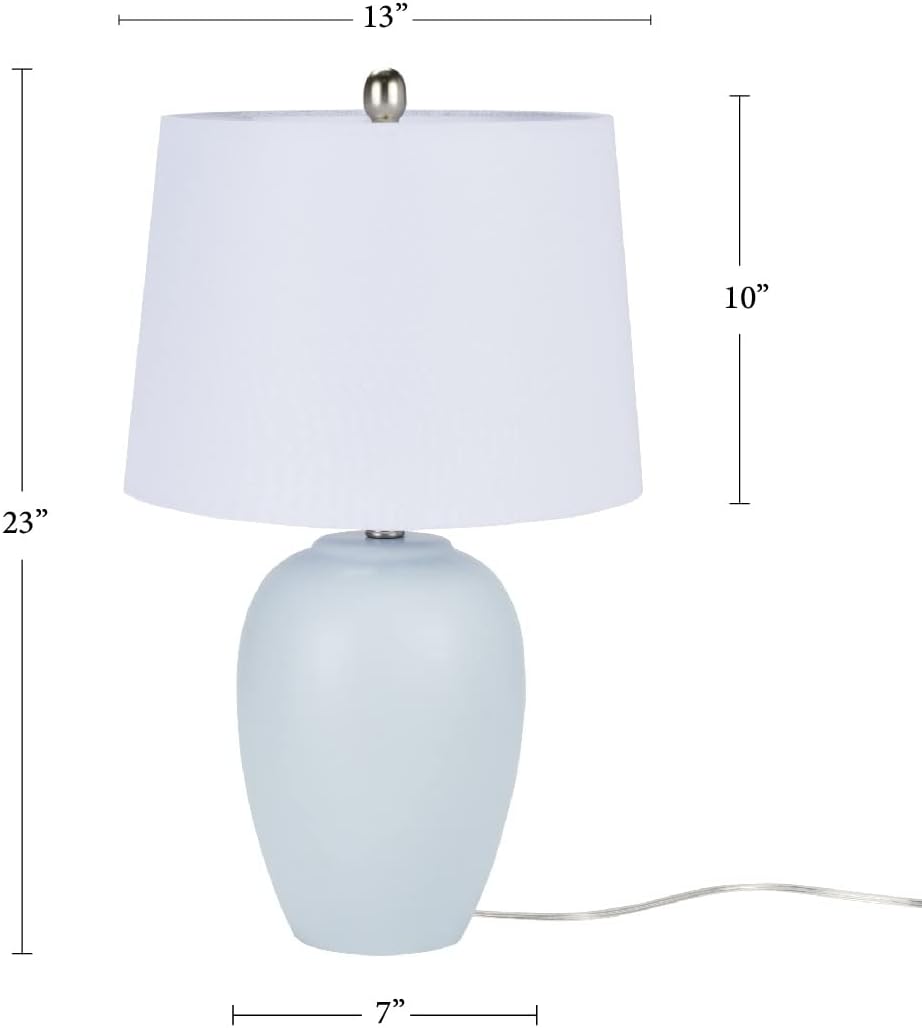 Nourison 23" Coastal Blue Ceramic Pot Table Lamp for Bedroom, Living Room, Dining Room, Entryway, with White Shade, Set of 2 Lamps