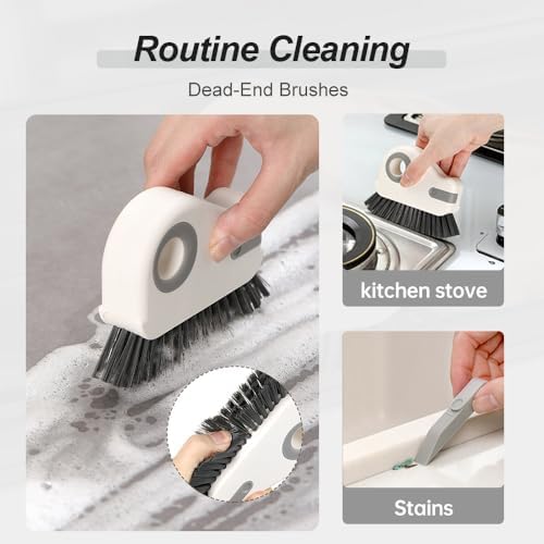 2 in 1 Groove Cleaning Brush Window Track Cleaning Tools, 2025 New Hard Bristle Crevice Cleaning Brush with Hidden Scraperfor Sliding Door Track, Window Sill, Shutter Door(Grey,2pcs)