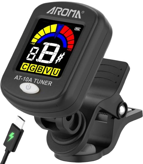 Ulumac Aroma Rechargeable Guitar Tuner Clip On for Guitar, Violin, Ukulele, Bass, Mandolin with Chromatic Tuning Modes, Full Col