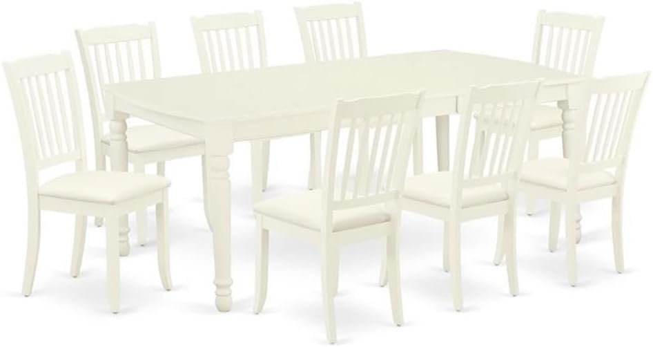 East West Furniture DODA9-LWH-C 9 Piece Dining Room Set Includes a Rectangle Kitchen Table with Butterfly Leaf and 8 Linen Fabric Upholstered Dining Chairs, 42x78 Inch, Linen White