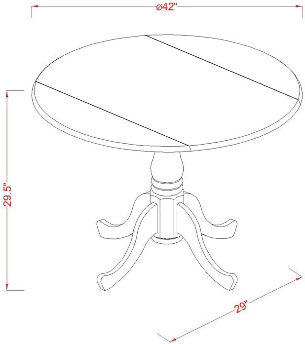 East West Furniture DLBO5-LWH-LC 5 Piece Dining Room Furniture Set Includes a Round Kitchen Table with Dropleaf and 4 Faux Leather Upholstered Dining Chairs, 42x42 Inch, Linen White