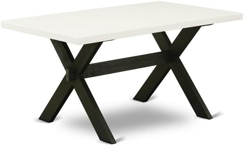 East West Furniture X626VE650-6 6 Piece Dining Set Contains a Rectangle Dining Room Table with X-Legs and 4 Dark Gotham Linen Fabric Parson Chairs with a Bench, 36x60 Inch, Multi-Color
