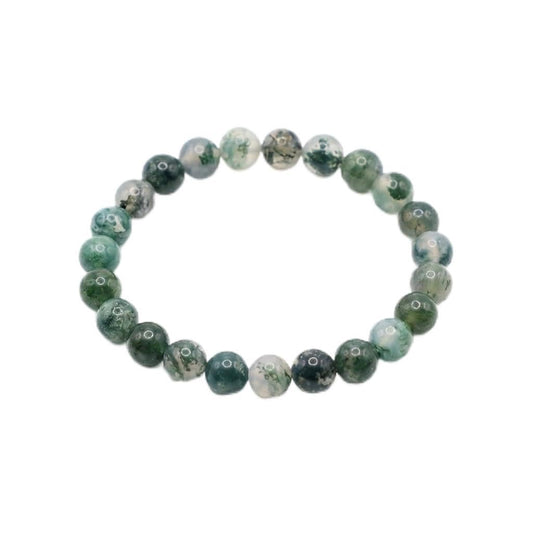 The Vida Handmade AAA+ Quality Crystal Stretch Elastic Bracelet - Nature Gemstone - Jewelry Gift - Holiday Gift - For Women & Men (Moss Agate)