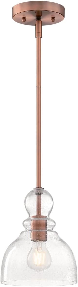 Westinghouse Lighting 6134400 Fiona Traditional One Light LED Indoor Mini Pendant, Washed Copper Finish, Clear Seeded Glass