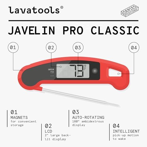 Lavatools Javelin® PRO Classic Ultra-Fast 2-Second Professional Digital Instant Read Meat Thermometer for Grill and Cooking, Auto-Rotating Backlit Display, IP65 Water Resistant – Panda